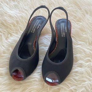 Donald J Pliner Black Peep-toe Slingback Heels, Made in Italy, size 8